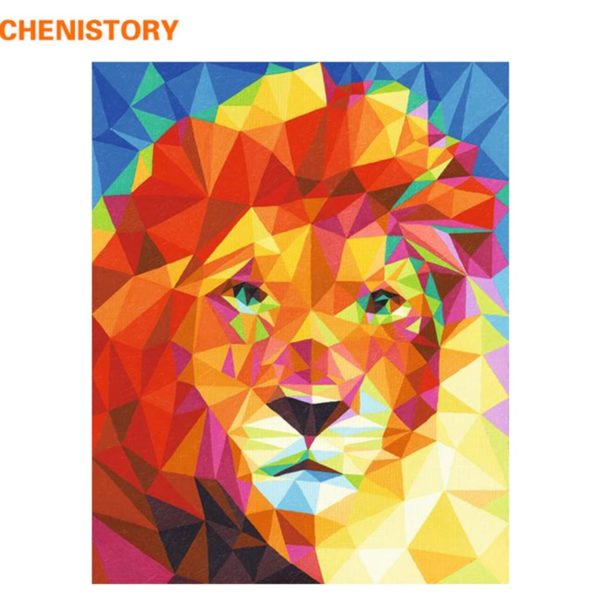 CHENISTORY Pre Framed Lion DIY Painting By Numbers Animal Modern Wall Art Picture Acrylic Paint On CHENISTORY Pre-Framed Lion DIY Painting By Numbers Animal Modern Wall Art Picture Acrylic Paint On Canvas For Home Decor Artwork