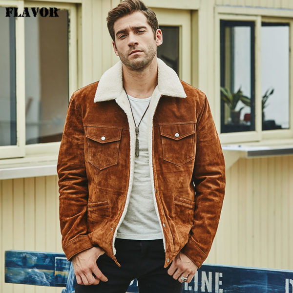 FLAVOR New Men s Real Leather Jacket Genuine Leather With Faux Shearling Warm Coat Men FLAVOR New Men's Real Leather Jacket Genuine Leather With Faux Shearling Warm Coat Men