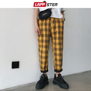 LAPPSTER Streetwear Yellow Plaid Pants Men Joggers 2019 Man Casual Straight Harem Pants Men Korean Hip Innrech Market.com