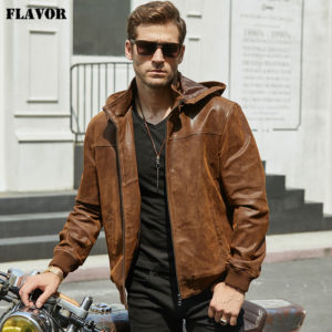New Men s Winter Jacket Made Of Genuine Pigskin Leather With A Hood Pigskin Motorcycle Jacket Innrech Market.com