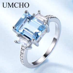UMCHO Blue Topaz Gemstone Rings for Women Genuine 925 Sterling Silver Aquamarine Ring Romantic Wedding Engagement 1 Innrech Market.com