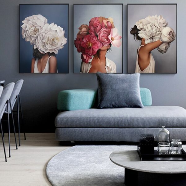 Flower Feathers Woman Abstract Canvas Painting Wall Art Print Poster Picture Decorative Painting Living Room Home Flower Feathers Woman Abstract Canvas Painting Wall Art Print Poster Picture Decorative Painting Living Room Home Decoration