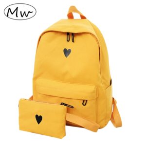 Moon Wood Women s Backpack Canvas Printed Heart Yellow Backpack Korean Style Students Travel Bag Girl Innrech Market.com