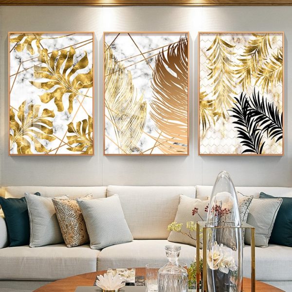 Nordic style Golden leaf canvas painting posters and print modern decor wall art pictures for living Nordic style Golden leaf canvas painting posters and print modern decor wall art pictures for living room bedroom dinning room