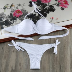 Bikini Solid Strappy Bandage Bikinis Set White Push Up Bikini Swimwear Bandeau Brazilian Swimsuit Bathing Suit Innrech Market.com