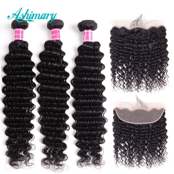 Ashimary Deep Wave Brazilian Hair Bundles with Frontal Remy Hair 2 3 4 Bundles with Frontal Ashimary Deep Wave Brazilian Hair Bundles with Frontal Remy Hair 2/3/4 Bundles with Frontal Human Hair Bundles with Lace Frontal