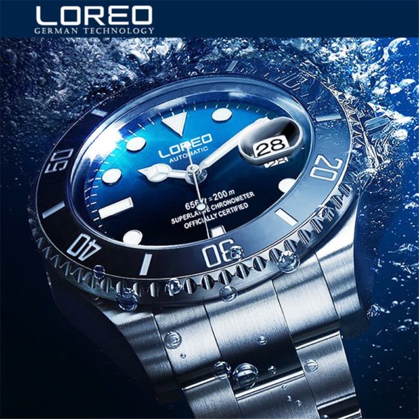 New LOREO Water Ghost Series Classic Blue Dial Luxury Men Automatic Watches Stainless Steel 200m Waterproof New LOREO Water Ghost Series Classic Blue Dial Luxury Men Automatic Watches Stainless Steel 200m Waterproof Mechanical Watch