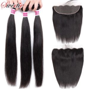 Sweetie 13X4 Ear To Ear Lace Frontal Closure With Bundles Peruvian Straight Human Hair Bundles With Innrech Market.com
