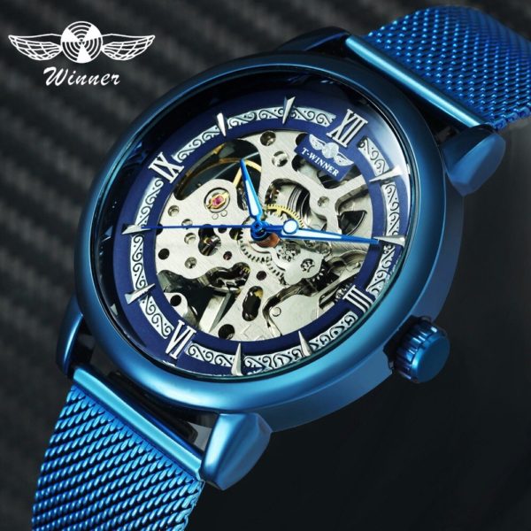 WINNER Official Fashion Casual Men Mechanical Watch Blue Mesh Strap Ultra Thin Skeleton Mens Watches Top WINNER Official Fashion Casual Men Mechanical Watch Blue Mesh Strap Ultra Thin Skeleton Mens Watches Top Brand Luxury Clock 2019