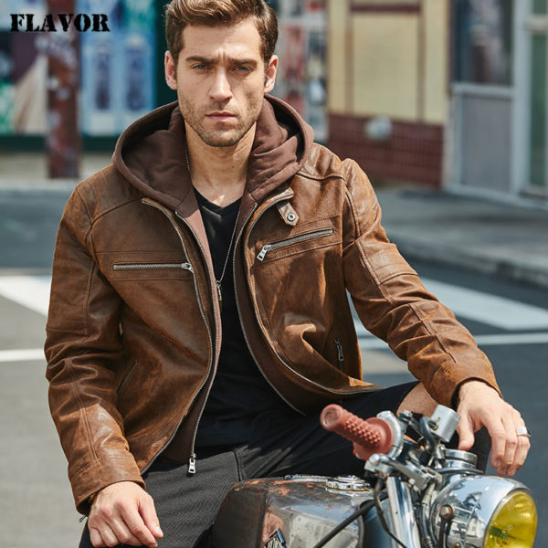 New Men s Leather Jacket Brown Jacket Made Of Genuine Leather With A Removable Hood Warm New Men's Leather Jacket, Brown Jacket Made Of Genuine Leather With A Removable Hood, Warm Leather Jacket For Men For The Winter