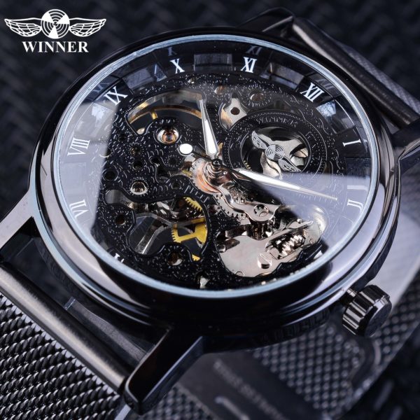 Winner Stainless Steel Mesh Band Transparent Classic Thin Case Hollow Skeleton Mens Male Mechanical Wrist Watch Winner Stainless Steel Mesh Band Transparent Classic Thin Case Hollow Skeleton Mens Male Mechanical Wrist Watch Top Brand Luxury