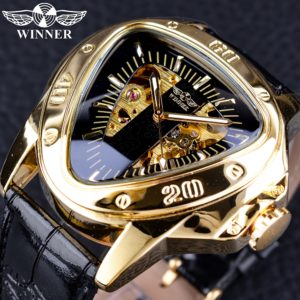 Winner Steampunk Fashion Triangle Golden Skeleton Movement Mysterious Men Automatic Mechanical Wrist Watches Top Brand Luxury Innrech Market.com