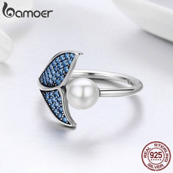 BAMOER Authentic 925 Sterling Silver Adjustable Dolphin Tail Blue CZ Finger Rings for Women Sterling Silver 1 BAMOER Authentic 925 Sterling Silver Adjustable Dolphin Tail Blue CZ Finger Rings for Women Sterling Silver Jewelry Gift SCR286