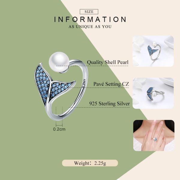 BAMOER Authentic 925 Sterling Silver Adjustable Dolphin Tail Blue CZ Finger Rings for Women Sterling Silver BAMOER Authentic 925 Sterling Silver Adjustable Dolphin Tail Blue CZ Finger Rings for Women Sterling Silver Jewelry Gift SCR286