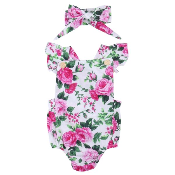 Baby Girl Spaghetti straps Halter Romper Headbamd Jumpsuit Floral Sunsuit Outfits 2 pieces Set for Christmas Baby Girl Spaghetti straps Halter Romper + Headbamd Jumpsuit Floral Sunsuit Outfits 2 pieces Set for Christmas