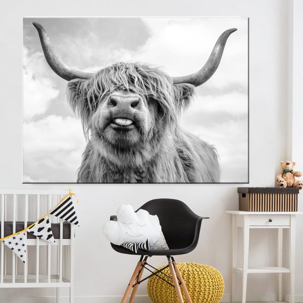 Black and White Highland Cow Cattle Wall Canvas Art Nordic Painting Poster and Print Scandinavian Wall Black and White Highland Cow Cattle Wall Canvas Art Nordic Painting Poster and Print Scandinavian Wall Picture for Living Room