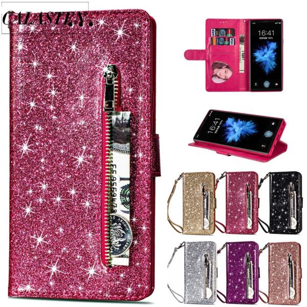Bling Glitter Case For Samsung Galaxy S10e Note 8 9 S10 Plus S9 S8 Plus S7 Bling Glitter Case For Samsung Galaxy S10e Note 8 9 S10 Plus S9 S8 Plus S7 Edge S6 Leather Flip Stand Zipper Wallet Cover Coque