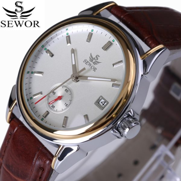 SEWOR Top Brand Fashion Design 4 Hands luxury Men Watches Leather Strap Stainless Steel Bezel Automatic SEWOR Top Brand Fashion Design 4 Hands luxury Men Watches Leather Strap Stainless Steel Bezel Automatic Mechanical Watch 2017