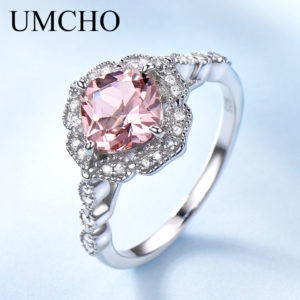 UMCHO Solid Sterling Silver Cushion Morganite Rings for Women Engagement Anniversary Band Pink Gemstone Valentine s Innrech Market.com
