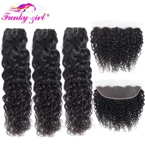 Funky Girl Brazilian Water Wave Human Hair 2 3 4 Bundles With Lace Frontal Closure With Innrech Market.com