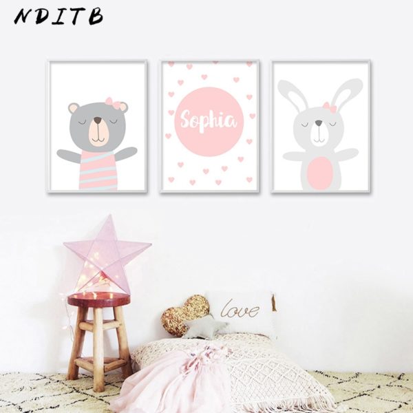 NDITB Cartoon Animal Canvas Painting Nursery Prints Personal Name Custom Poster Wall Picture Nordic Baby Girl 1 NDITB Cartoon Animal Canvas Painting Nursery Prints Personal Name Custom Poster Wall Picture Nordic Baby Girl Room Decoration
