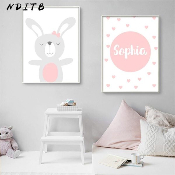NDITB Cartoon Animal Canvas Painting Nursery Prints Personal Name Custom Poster Wall Picture Nordic Baby Girl 2 NDITB Cartoon Animal Canvas Painting Nursery Prints Personal Name Custom Poster Wall Picture Nordic Baby Girl Room Decoration