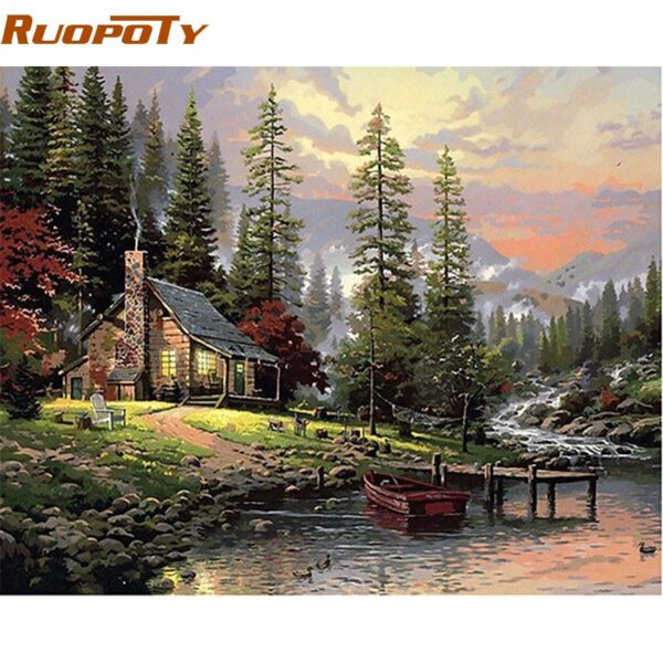 RUOPOTY Frame Field House Landscape DIY Painting By Number Handpainted Oil Painting Wall Art Picture For RUOPOTY Frame Field House Landscape DIY Painting By Number Handpainted Oil Painting Wall Art Picture For Home Decoration 40x50cm