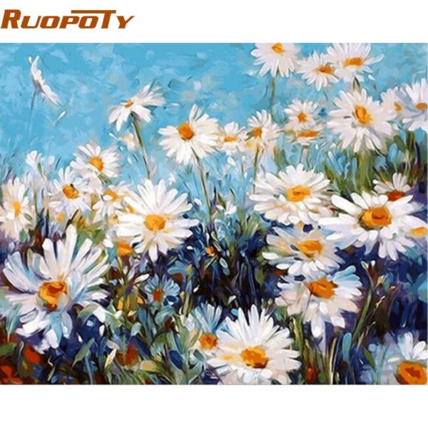 RUOPOTY diy frame White Flower DIY Painting By Numbers Modern Home Wall Art Picture Canvas Painting RUOPOTY diy frame White Flower DIY Painting By Numbers Modern Home Wall Art Picture Canvas Painting Unique Gift For Living Room