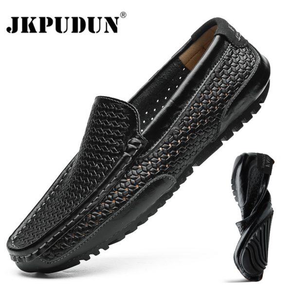 Summer Men Shoes Casual Luxury Brand Genuine Leather Mens Loafers Moccasins Italian Breathable Slip on Boat Summer Men Shoes Casual Luxury Brand Genuine Leather Mens Loafers Moccasins Italian Breathable Slip on Boat Shoes Black JKPUDUN