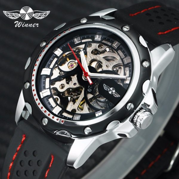 WINNER Official 2019 New Fashion Men Automatic Mechanical Watches Luxury Brand Skeleton Luminous Hands Rubber Strap WINNER Official 2019 New Fashion Men Automatic Mechanical Watches Luxury Brand Skeleton Luminous Hands Rubber Strap Sport Clock