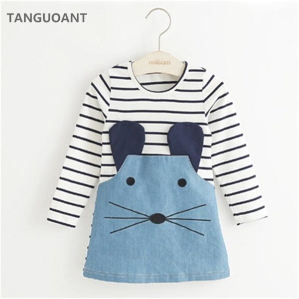 TANGUOANT Striped Patchwork Character Girl Dresses Long Sleeve Cute Mouse Children Clothing Kids Girls Dress Denim TANGUOANT Striped Patchwork Character Girl Dresses Long Sleeve Cute Mouse Children Clothing Kids Girls Dress Denim Kids Clothes