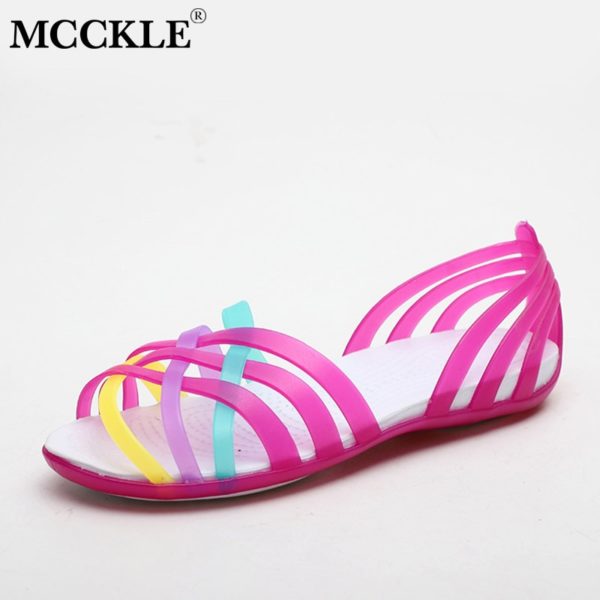 MCCKLE Women Jelly Shoes Rainbow Summer Sandals Female Flat Shoes Ladies Slip On Woman Candy Color 3 MCCKLE Women Jelly Shoes Rainbow Summer Sandals Female Flat Shoes Ladies Slip On Woman Candy Color Peep Toe Women's Beach Shoes