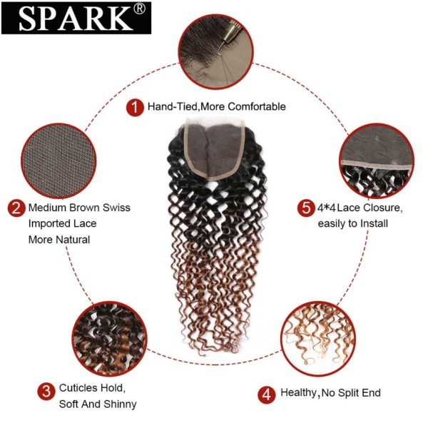 Ombre SPARK Brazilian Human Hair Weave Bundles With Closure Afro Kinky Curly Hair With Closure Medium 2 Ombre SPARK Brazilian Human Hair Weave Bundles With Closure Afro Kinky Curly Hair With Closure Medium Ratio Remy Human Hair