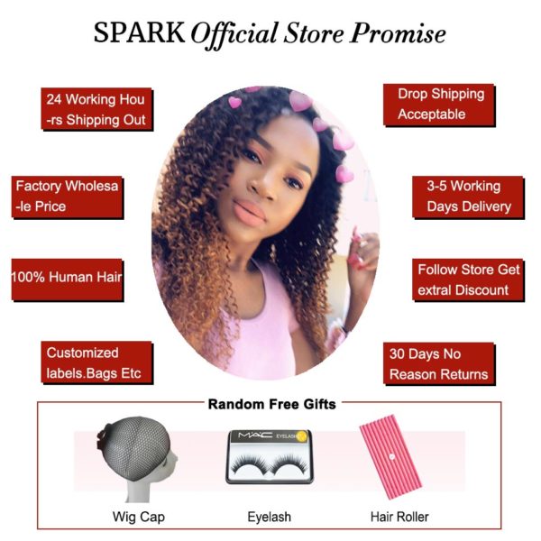 Ombre SPARK Brazilian Human Hair Weave Bundles With Closure Afro Kinky Curly Hair With Closure Medium 3 Ombre SPARK Brazilian Human Hair Weave Bundles With Closure Afro Kinky Curly Hair With Closure Medium Ratio Remy Human Hair