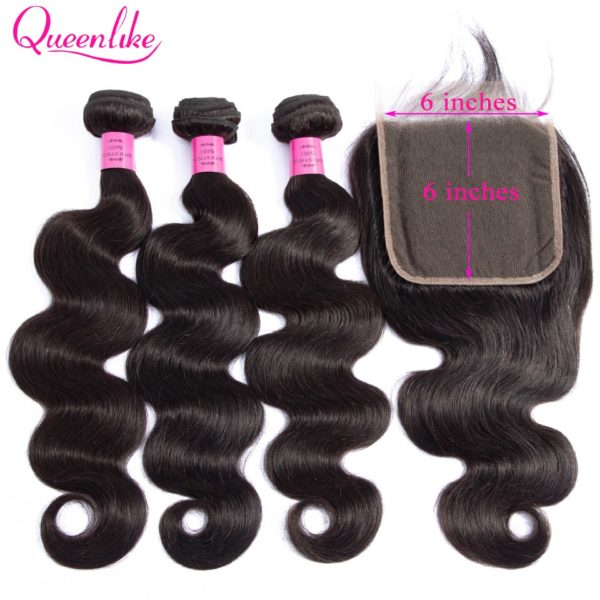 Queenlike Hair 3 Bundles Brazilian Body Wave With 6x6 Big Lace Closure Double Weft Non Remy Queenlike Hair 3 Bundles Brazilian Body Wave With 6x6 Big Lace Closure Double Weft Non Remy Human Hair Bundles With Closure