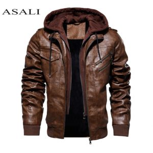 Men Hooded Jacket And Coat Autumn Winter Warm Casual Leather Jackets PU Coats Slim Fit Outerwear Innrech Market.com