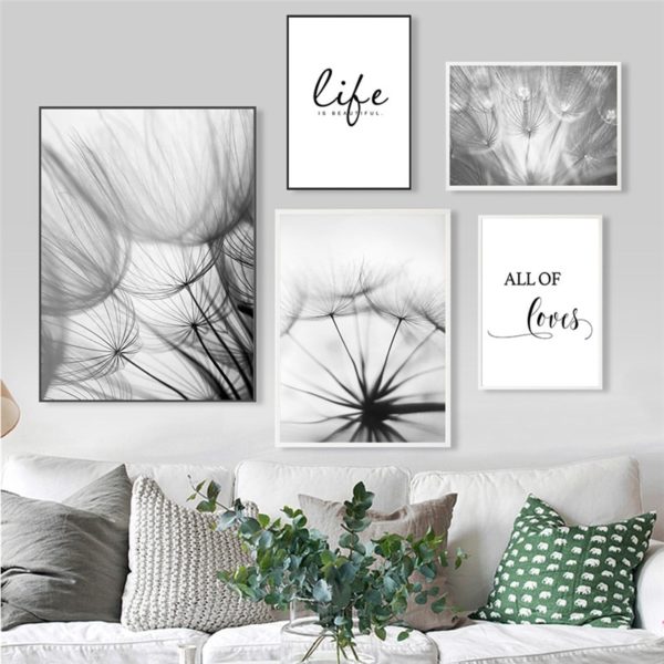 Nordic Dandelion Art Canvas Painting Posters And Prints Black White Loves Life Quotes Wall Pictures For 2 Nordic Dandelion Art Canvas Painting Posters And Prints Black White Loves Life Quotes Wall Pictures For Living Room Decor AL133