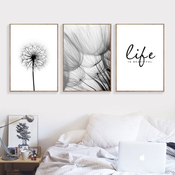 Nordic Dandelion Art Canvas Painting Posters And Prints Black White Loves Life Quotes Wall Pictures For 3 Nordic Dandelion Art Canvas Painting Posters And Prints Black White Loves Life Quotes Wall Pictures For Living Room Decor AL133
