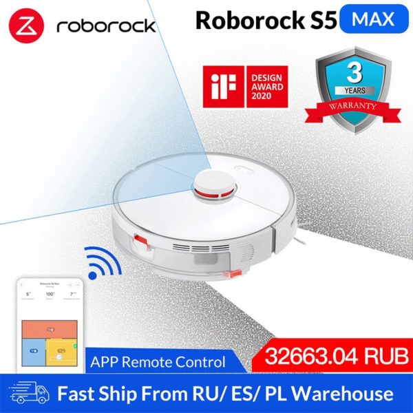 Roborock S5 Max Xiaomi Robot Vacuum Cleaner for Home Smart Sweeping Robotic Cleaning Mope Upgrade of Roborock S5 Max Xiaomi Robot Vacuum Cleaner for Home Smart Sweeping Robotic Cleaning Mope Upgrade of Roborock S50 S55 Mi Robot
