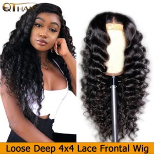 QT 4 4 Lace Closure Human Hair Wigs Brazilian Loose Deep Wave for Black Women Pre Innrech Market.com