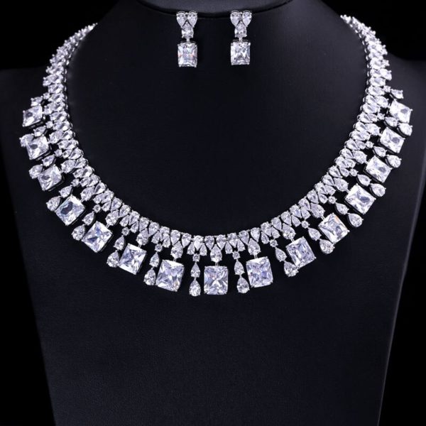 4 Color Select Luxury better Cubic Zircon Clear Necklace Earrings Set Heavy Dinner Jewelry Set Wedding 1 4 Color Select Luxury better Cubic Zircon Clear Necklace Earrings Set Heavy Dinner Jewelry Set Wedding Bridal Dress Accessories