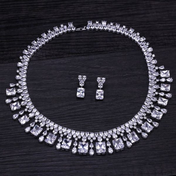 4 Color Select Luxury better Cubic Zircon Clear Necklace Earrings Set Heavy Dinner Jewelry Set Wedding 4 4 Color Select Luxury better Cubic Zircon Clear Necklace Earrings Set Heavy Dinner Jewelry Set Wedding Bridal Dress Accessories