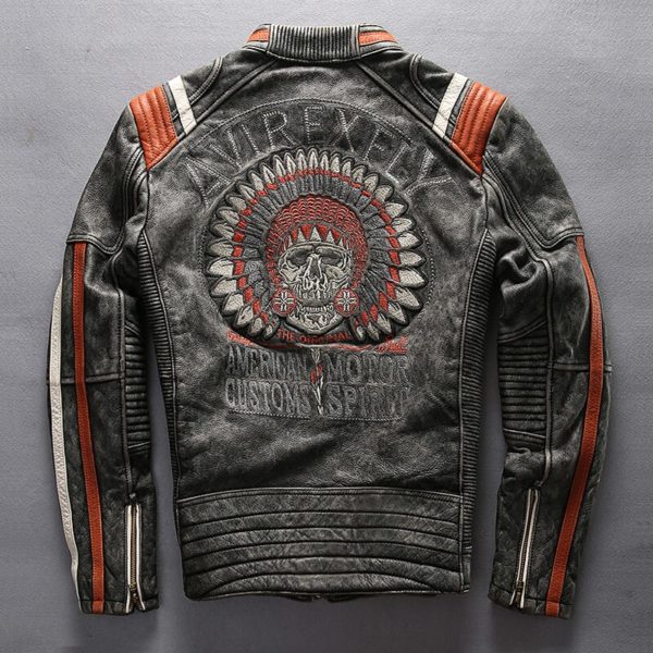 2019 Men Motorcycle Rider Jacket Genuine Leather Vintage Coat Stand Collar Embroidery Cowhide Leather Jacket DHL 1 2019 Men Motorcycle Rider Jacket Genuine Leather Vintage Coat Stand Collar Embroidery Cowhide Leather Jacket DHL Free Shipping